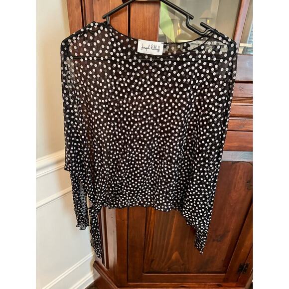 Joseph Ribkoff polka dot shear long sleeve blouse size small EUC - Picture 1 of 5